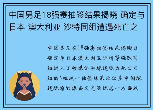 中国男足18强赛抽签结果揭晓 确定与日本 澳大利亚 沙特同组遭遇死亡之组